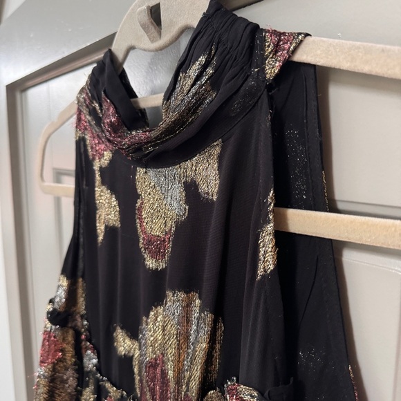 MAEVE NWT | Anthropologie Halter Shine Swing Mini Dress Black Gold Silver - Picture 7 of 13